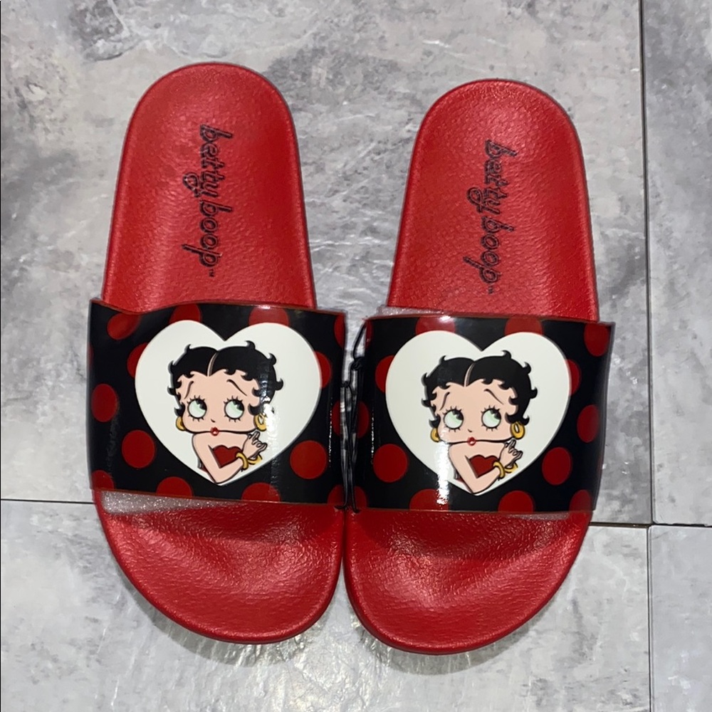 Betty Boop Red Slide Sandals women size 6 slipper summer shoe polka dots